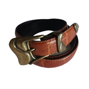 Vintage Milos Womens Belt Leather Made in Italy Brown Copper Skinny Size Medium